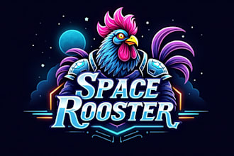 do modern space rooster logo with free revisions and vector file