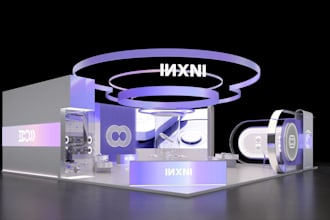 render 3d trade booth, exhibition stand, stall, both, kiosk