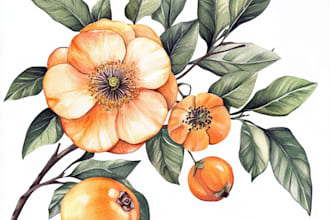 using watercolor, draw a floral image in a distinctive way