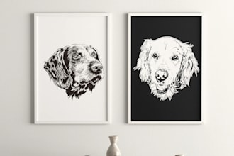 draw illustration line art pet dog cat animal vector black and white