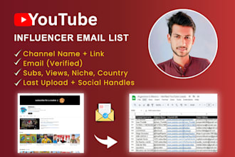 research youtube influencers and deliver a custom email list for your campaign