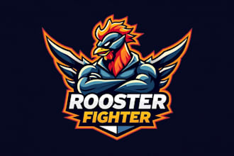 give a high quality rooster fighter mascot logo design in just 12 hours