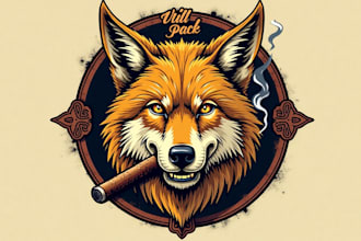 design super unique wolf smoking mascot logo in very short time
