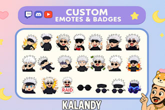 sell gojo satoru emotes and badges for twitch youtube discord