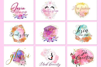 do watercolor hand drawn feminine wedding boho floral boutique and cosmetic logo