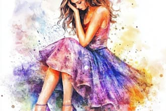 custom human portrait , digital and watercolor art