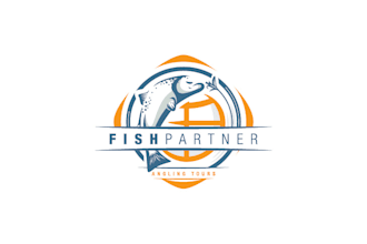 design an epic fishing, hunting, and mountain logo