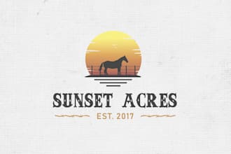 design a vintage creative sunset horse farm or agriculture logo