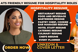 write winning resume for chefs, food service,  revenue managers, hotel staff CV