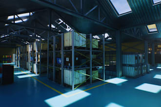 create a 3d warehouse, factory facility, industrial and commercial buildings