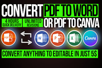 convert pdf to microsoft word,excel or canva in 12hrs