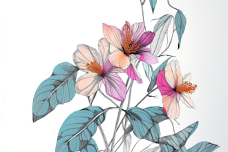 draw botanical illustrations of flowers, plants and fruits