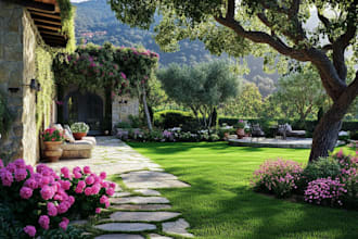 create landscape design, front garden, patio, pool design
