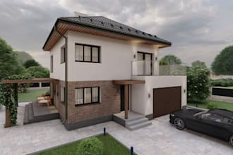 render 2 floor house with terrace, garden furniture, change cgi facade exterior