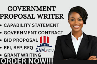 write and secure government contract, grant, business plan, bid proposal wining