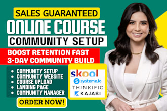 online community skool kajabi setup, skool online course website, kajabi course