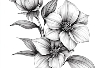draw botanical illustrations of flowers, plants, line art