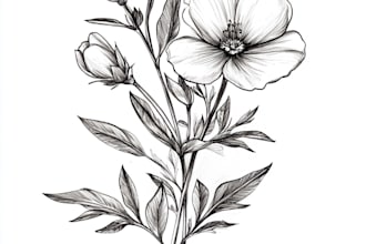 draw botanical illustrations of flowers, plants, line art