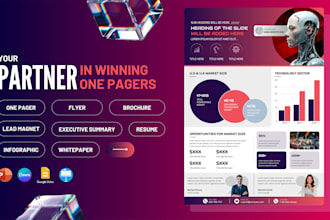design a one pager, executive summary, or investment teaser report