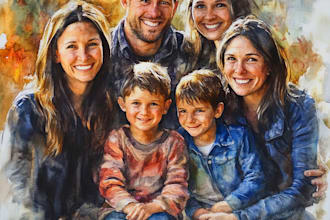 painting realistic family portrait or group watercolor style