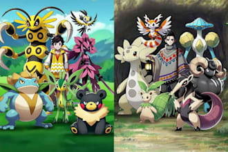draw pokemon trainer fakemon anime character, oc , pokemon team pack background