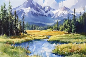 paint realistic landscape watercolor painting illustration