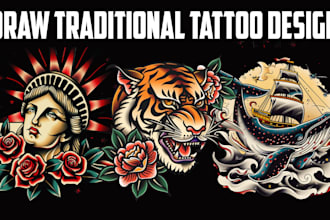 create custom bold classic uniqe traditional tattoo designs for you