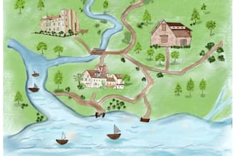 craft a detailed watercolor hand drawn wedding map using procreate