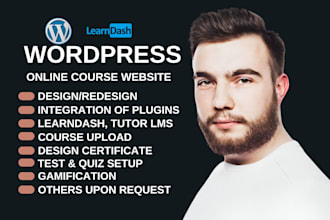 build learndash lms online course upload wordpress design elementor pro website
