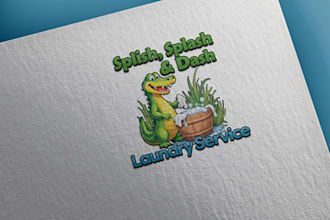 design a fun mascot animal logo laundry or cleaning service