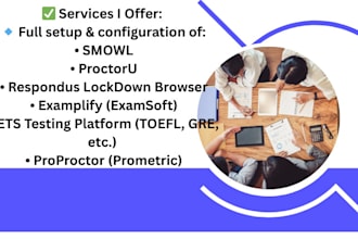 set up smowl, proctor u, respondus lockdown, examplify, ets, proproctor