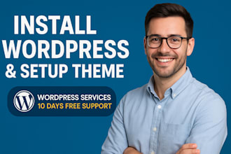 install wordpress, setup wordpress theme, design with support