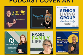 make a custom elegant podcast cover art, podcast cover design and podcast logo