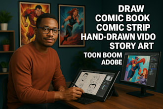 draw comic book, comic strip comic video hand drawn story art toon boom, adobe
