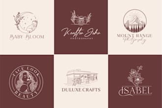 do hand drawn  line art, vector art, line drawing, illustration, and retro logo