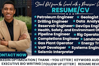 write ats optimized petroleum, pipeline engineer, rig operator, landman resume