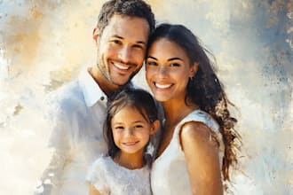 paint a family portrait into a digital watercolor painting with oil painting