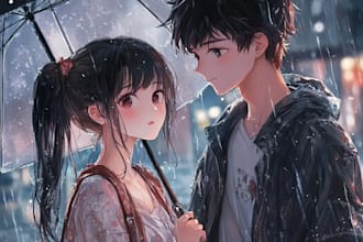draw cute anime couple art