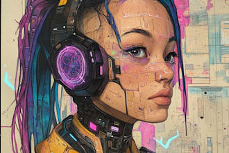 design cyberpunk and fantasy character splash art