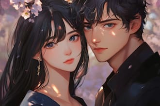 draw you cute anime couple art portrait