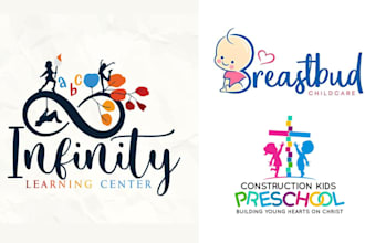 preschool childcare, baby, toddler, daycare college education logo