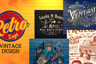 create stunning retro vintage hand drawn logo illustration or any graphic design