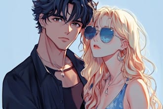 draw you anime couple art portrait