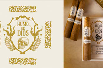 do modern cigar logo, bands label, and cigar box design with full branding kit
