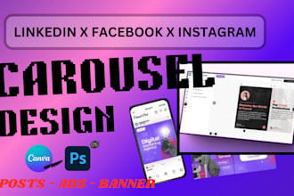 design social media graphics, linkedin carousel, banner, instagram, carousel ads