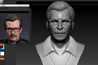 sculpt custom 3d face likeness portrait 3d head model, 2d to 3d model, printing