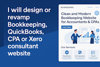 design bookkeeping website, quickbooks, CPA, wave, xero consultant website