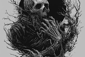 draw dark, horror metal art illustrations, for t shirts, cover, game