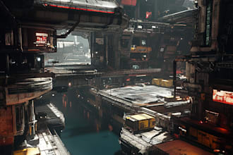 design 2d cyberpunk futuristic city concept art illustration