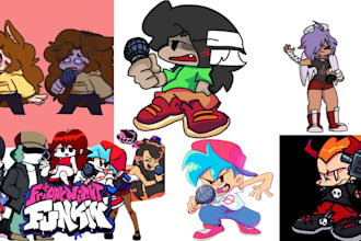 create fnf sprite animation, character design, mod assets, and pixel art sheet